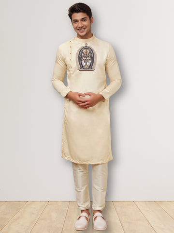Men Ethnic Motifs Printed Mandarin Collar Cotton Kurta With Pyjama Set