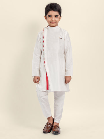 Boys White Designer Kurta with Pyjama Set