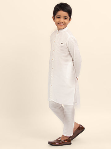 Boys White Designer Kurta with Pyjama Set