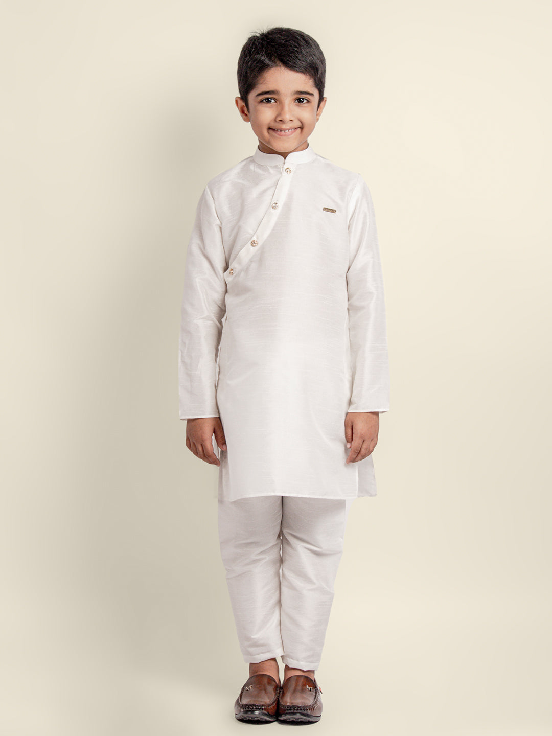 Boys White Designer Kurta with Pyjama Set