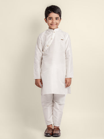 Boys White Designer Kurta with Pyjama Set