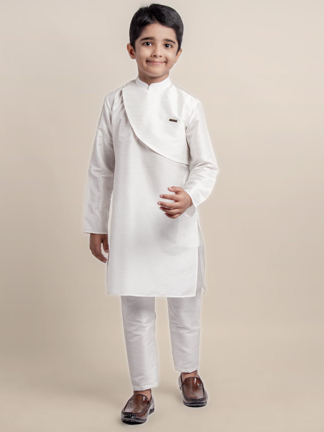 Boys White Designer Kurta with Pyjama Set