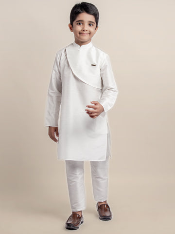 Boys White Designer Kurta with Pyjama Set