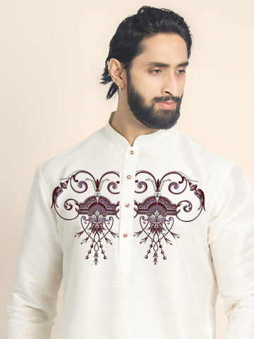 Mens Off White Printed Short Kurta