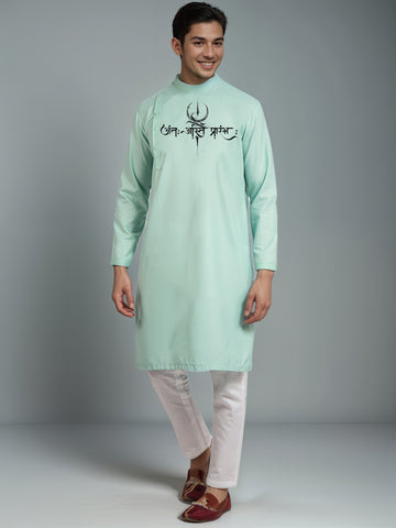 [MGSP-B] Men's Green Ethnic Print Side Placket Cotton Kurta Set