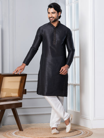Men Woven Design Festive Straight Kurta With Pyjama Set