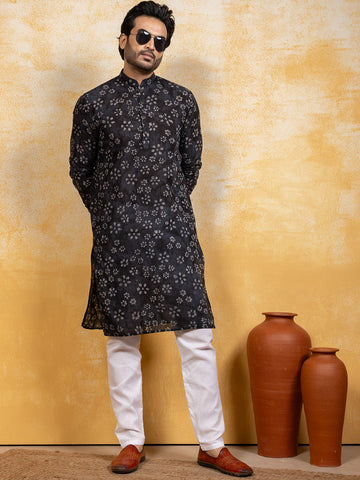 Men Abstract Printed Kurta With Pyjama Set