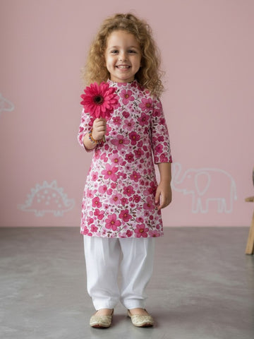 [DGKS-MGSP] Girls Multi Color Ethnic Motifs Printed Cotton Kurti Set