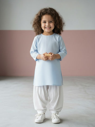 [DGKS-MG-RN] Girls Sky Blue Solid Cotton Kurti Set