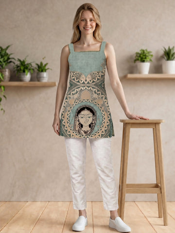 [DFMSL-MGSP] Women Sea Green Printed Cotton Sleeveless Top