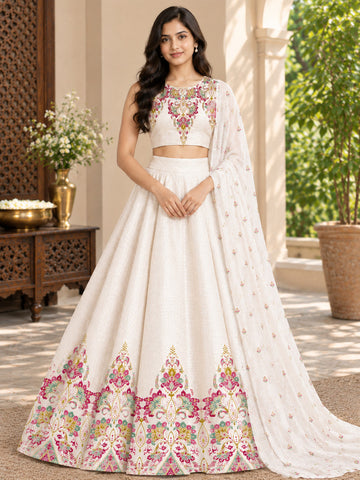 Women's Lehenga Off-White Art Silk Lehenga Set – Printed