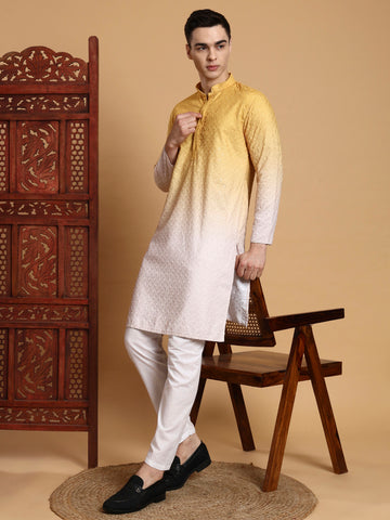[OBE] Men's Ombre Thread Work Cotton Kurta Set