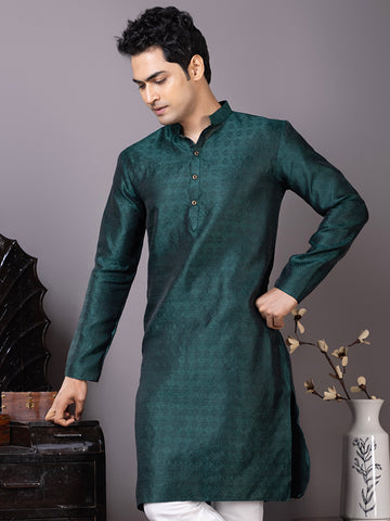 Men Mandarin Collar Jacquard Kurta with Pyjama