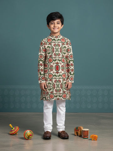 [DBKS-MGAO] Boy's Multi Color Ethnic motifs Printed cotton kurta Set
