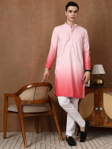 [OBE] Men's Ombre Thread Work Cotton Kurta Set