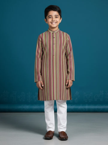 [DBKS-MGAO] Boy's Multi Color Ethnic motifs Printed cotton kurta Set