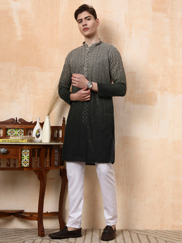 [BR] Men's Ombre Embellished Viscose Rayon Kurta Set