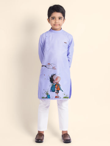 Boys  Purple Printed Kurta With Pyjama
