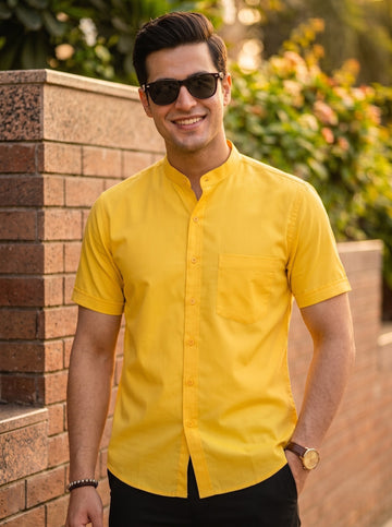 [DS-C-MG] Men's Yellow chinese collar Cotton Shirt