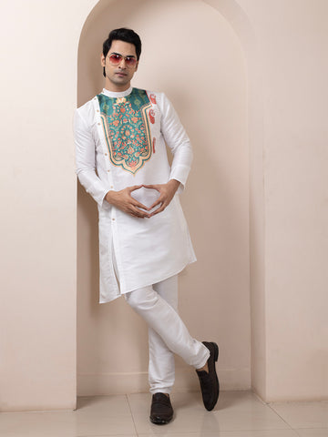 Men Ethnic Motif Printed Angrakha Kurta With  Pyjama