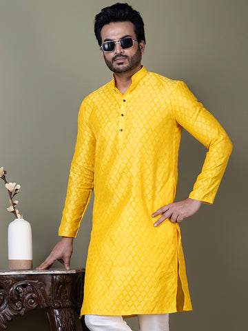 Men Mandarin Collar Jacquard Kurta with Pyjama