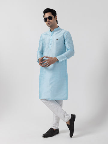 Men Dupion Silk Straight Kurta With Pyjama Set