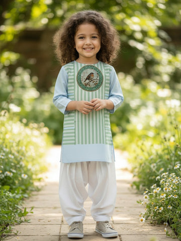 [DGKS-MGSP-RN] Girls Sky Blue Ethnic Motifs Printed Cotton Kurti Set