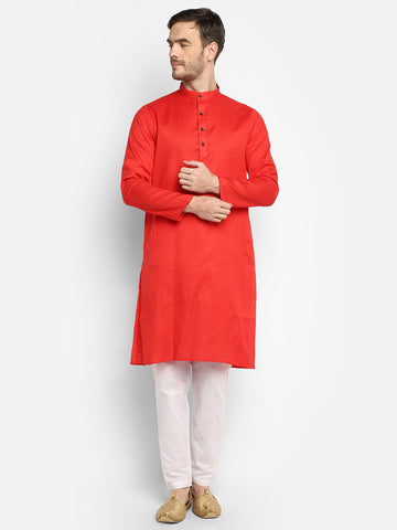 [SH] Men's Red Self Design Cotton Kurta Set