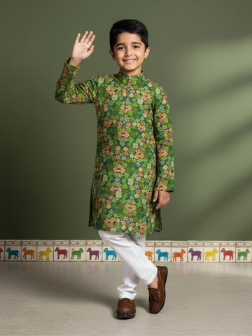 [DBKS-MGAO] Boy's Multi Color Ethnic motifs Printed cotton kurta Set