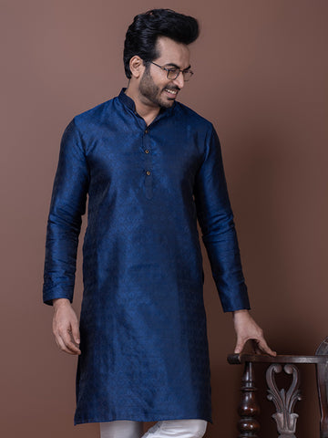 Men Mandarin Collar Jacquard Kurta with Pyjama