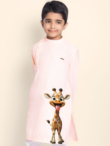 Boys Pink Cotton Kurta Pyjama with Print