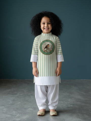 [DGKS-MGSP-RN] Girls White Ethnic Motifs Printed Cotton Kurti Set
