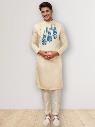 Men Ethnic Motifs Printed Mandarin Collar Cotton Kurta With Pyjama Set