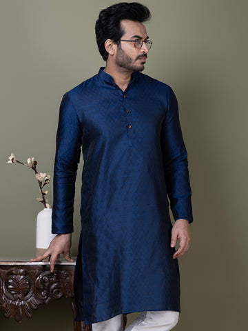 Men Mandarin Collar Jacquard Kurta with Pyjama