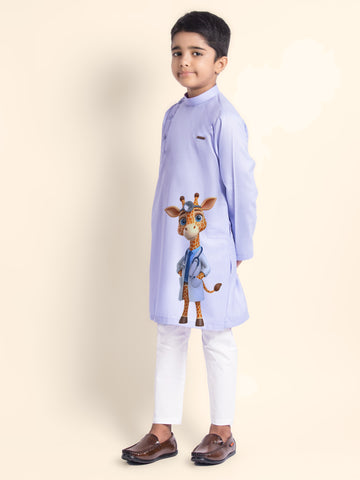 Boys  Purple Printed Kurta With Pyjama