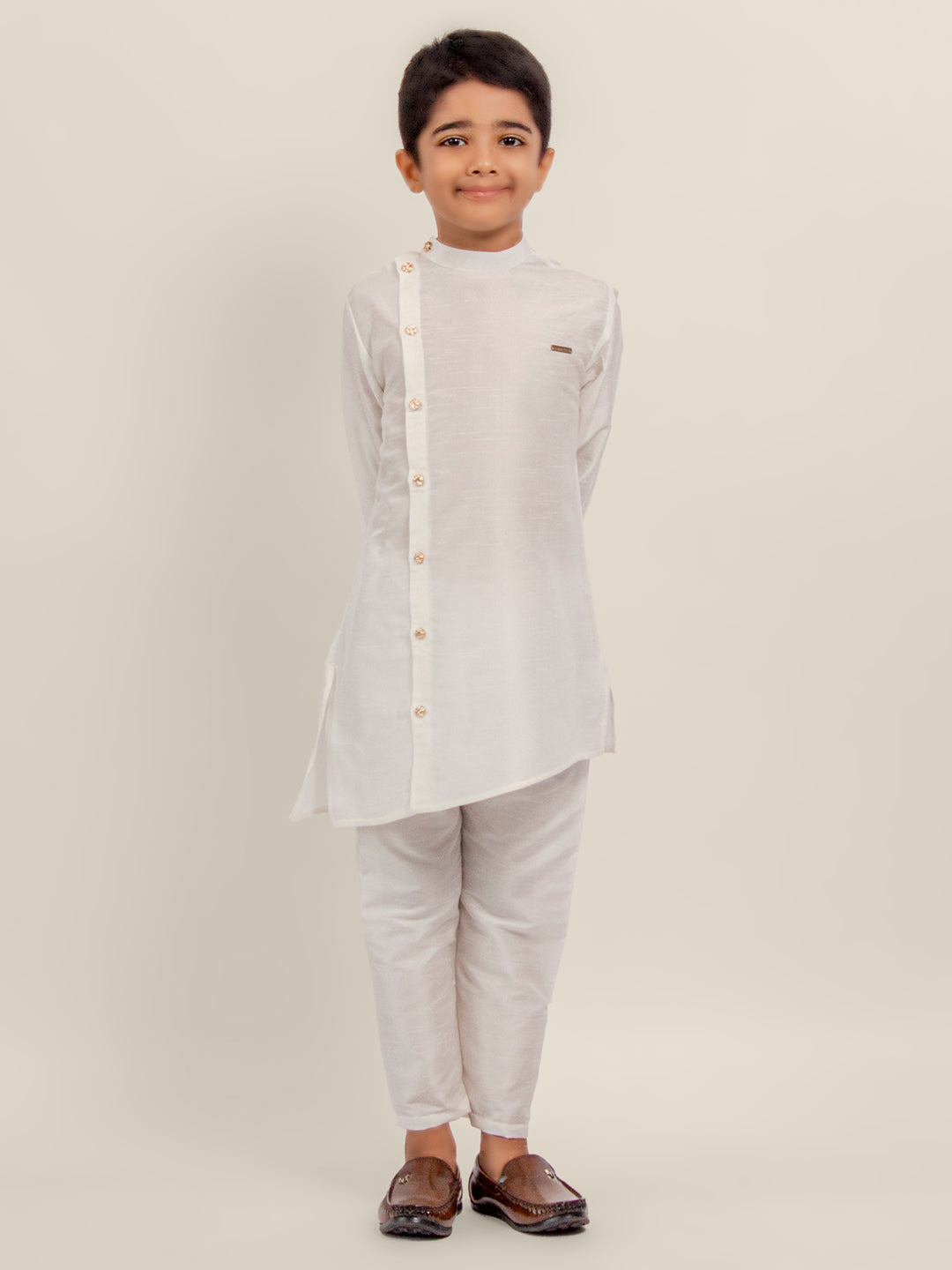 Boys White Designer Kurta with Pyjama Set