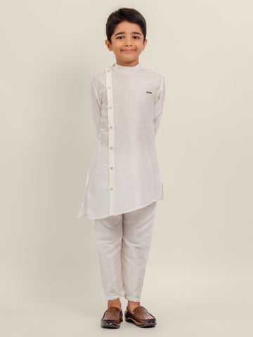 Boys White Designer Kurta with Pyjama Set