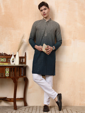 [BR] Men's Ombre Embellished Viscose Rayon Kurta Set