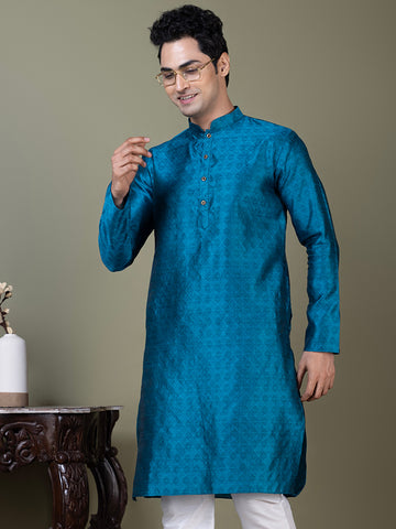 Men Mandarin Collar Jacquard Kurta with Pyjama