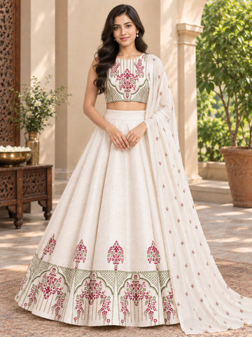Women's Lehenga Off-White Art Silk Lehenga Set – Printed
