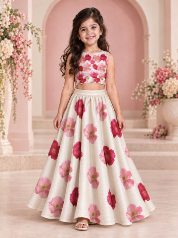 Girls' Multicolor Art Silk Lehenga Set – Printed