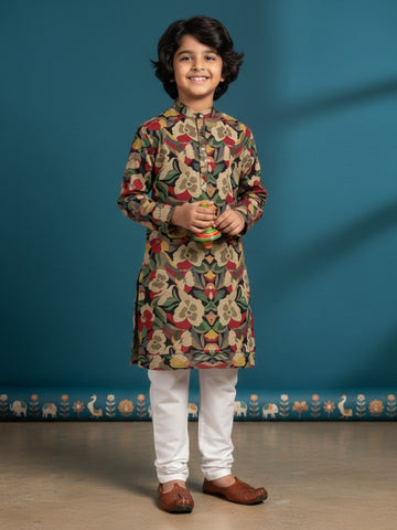 [DBKS-MGAO] Boy's Multi Colour Ethnic motifs Printed cotton kurta Set