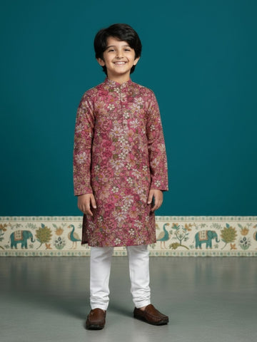 [DBKS-MGAO] Boy's Multi Colour Ethnic motifs Printed cotton kurta Set