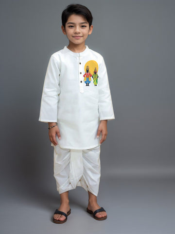 Boys White Designer Kurta with Pyjama Set