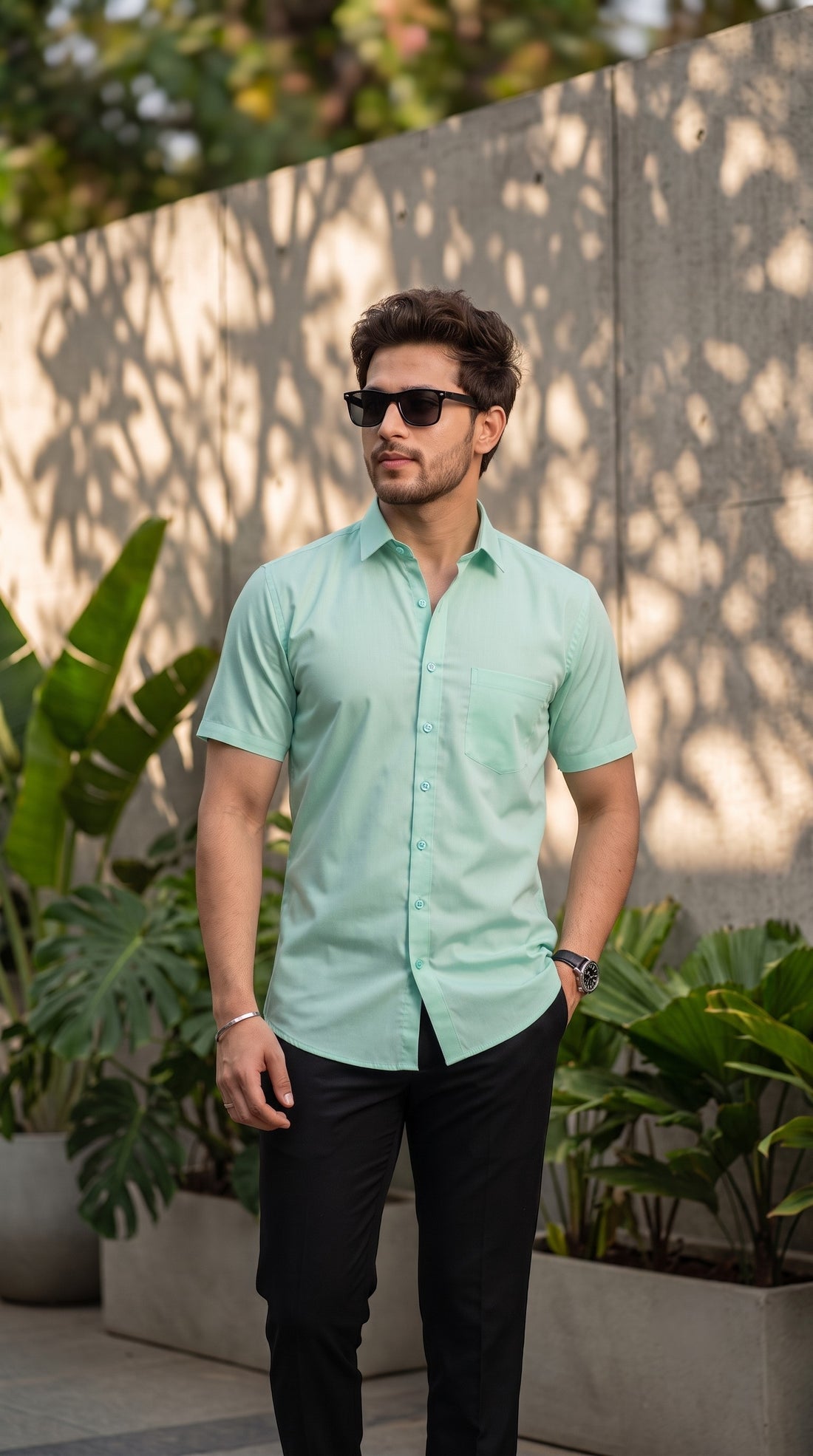 [DS-MG] Men's Green Solid Cotton Shirt