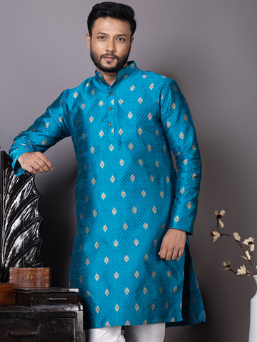Men Mandarin Collar Jacquard Kurta with Pyjama