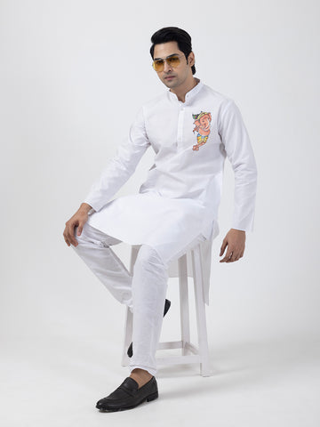 Ethnic Motifs Printed Band Collar Straight Kurta Pyjama Set