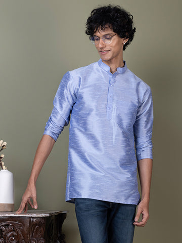 [DPS] Men's Beige Solid Art Silk Short Kurta