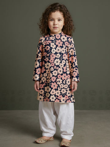 [DGKS-MGSP] Girls Multi Color Ethnic Motifs Printed Cotton Kurti Set