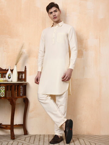 [MGPT] Men's Beige Pathani Cotton Kurta Set